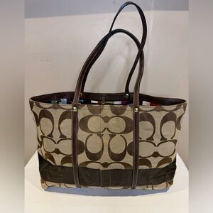 Coach Brown and Tan Signature Tote